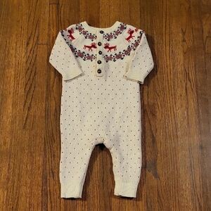 Cozy Cream Knit Sweater One Piece Outfit with Festive Pattern